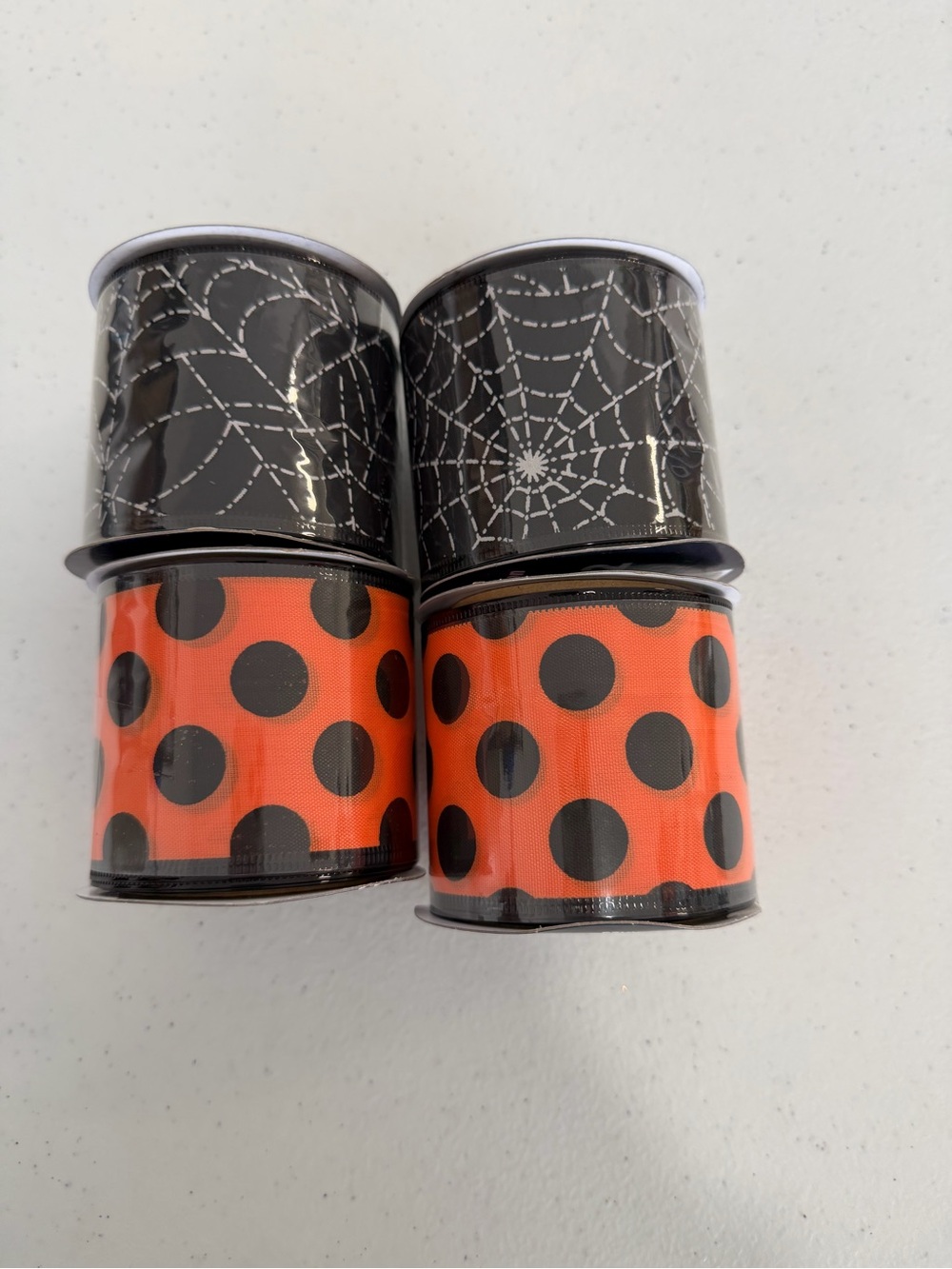 New lot of 4 Halloween Black Spiderweb & Orange Polka Dot Decorative Ribbon